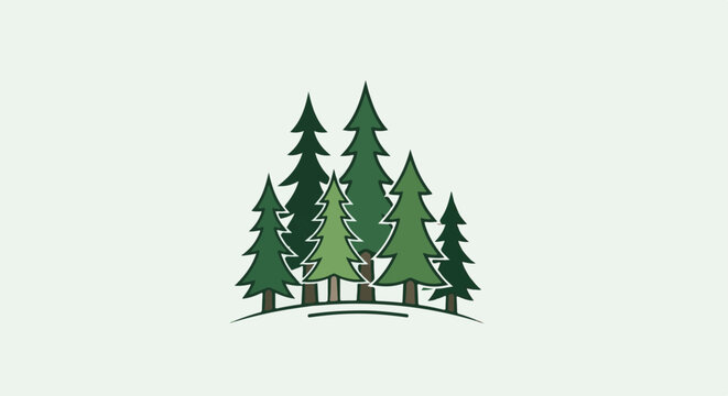 A cluster of dark green pine trees against a pale green background