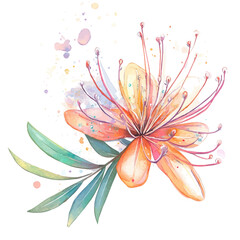 Grevillea Flower, semi-realistic fantasy style, subtle magical elements, soft glow, watercolor illustration, isolated on white background © DavidJ