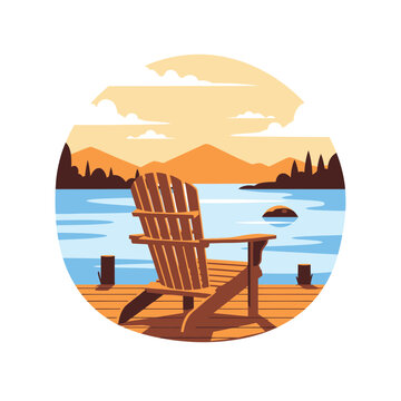 Adirondack Chair on Dock Overlooking Lake at Sunset