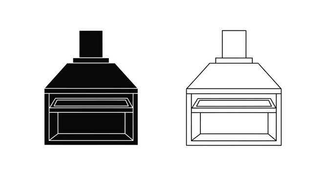 Two black and white illustrations of outdoor fireplace designs with chimneys