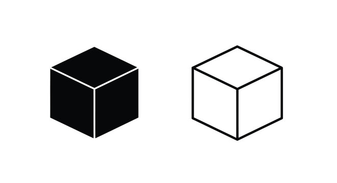 Isometric rectangular prism illustrations solid and outline versions