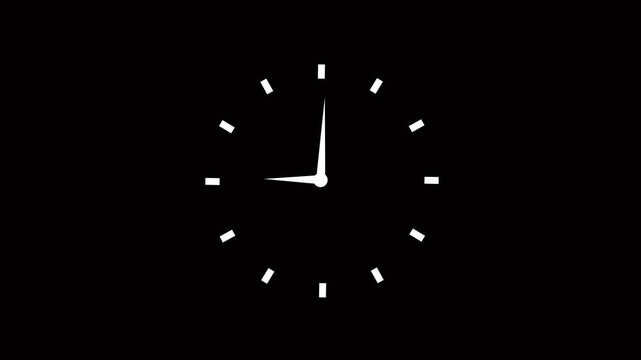 Clock spinning, watch animation on transparent. Clock icon 24 hours day fast speed with moving timer clock rotation on a black background 4k animation