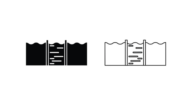 Two rectangular containers illustrating water levels and internal structures