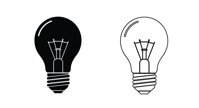 Two light bulbs a black silhouette and a white line drawing