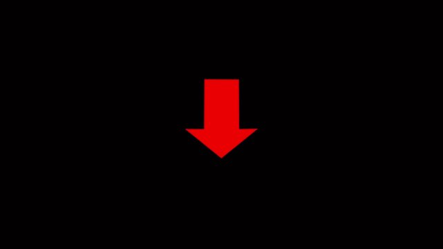 Animated arrow pointing down on black background.arrow icon video on black background 4k animation
