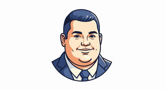 A pixelated portrait of a man in a suit with a friendly expression