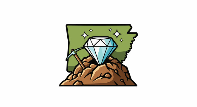A glistening diamond unearthed from a pile of earth, with a pickaxe nearby