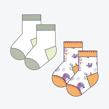 Baby socks mockup template vector design technical illustration.