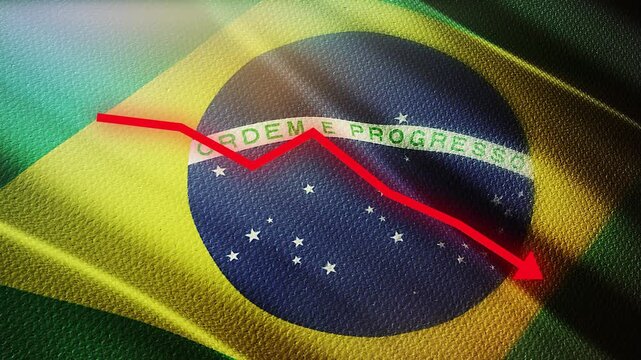 Brazil Flag with Red Financial Graph Chart &ndash; Economic Decline, Market Crisis and Inflation Concept