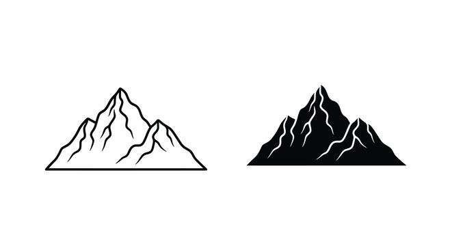 Mountain range illustration black and white line art with two distinct styles