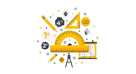 Fototapeta premium Geometry and Drafting Tools Flat Vector Illustration - Architecture, Engineering, and Mathematics Education Concept