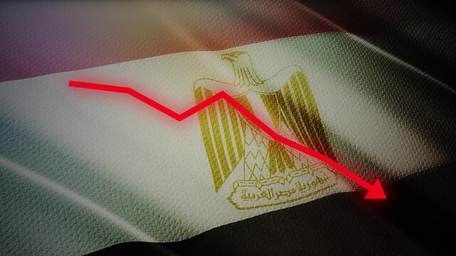 Egypt Flag with Red Financial Graph Chart &ndash; Economic Decline, Inflation and Market Crisis Concept