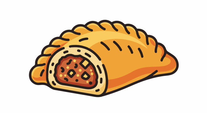 A golden-brown empanada with a crimped edge and a savory filling