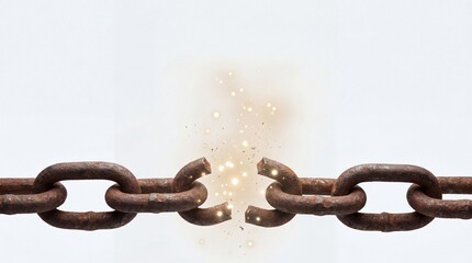 Fototapeta premium Broken rusty metal chain link isolated on white background