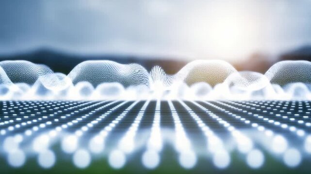 Abstract Technological Landscape: A digital abstract scene. Dynamic lights and forms create an intriguing network, with a futuristic aesthetic.