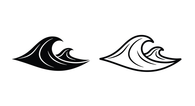 Two stylized wave illustrations black fill and outline versions