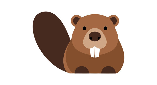 Cute cartoon beaver illustration with prominent front teeth and flat tail on a white background, depicted in a simple, friendly style.
