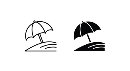 Beach umbrella icon set black and white illustration of a parasol on sand © ArtBySalea07