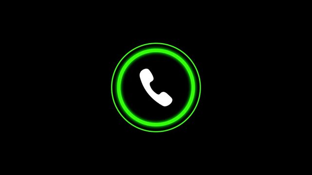 Incoming call notification interface with glowing green circular ring animation on black background representing mobile communication technology and digital
