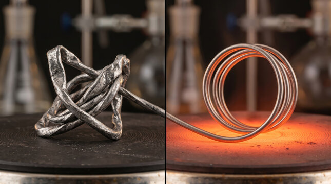 Shape Memory Alloy Wire Before and After Thermal Recovery on Hot Plate