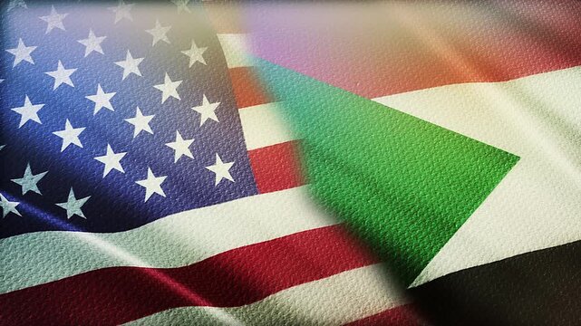USA and Sudan Flags Waving Side by Side in Wind &ndash; Diplomacy, International Relations and Global Partnership
