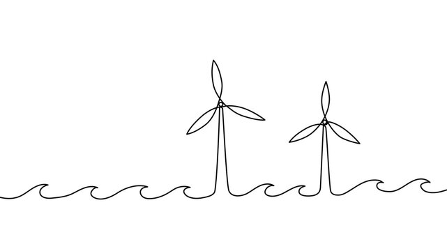 Continuous one line wind energy art drawing windmill solar turbine renewable power vector sustainable panel icon mill environment sketch farm industry sun concept outline clean doodle plant ecology