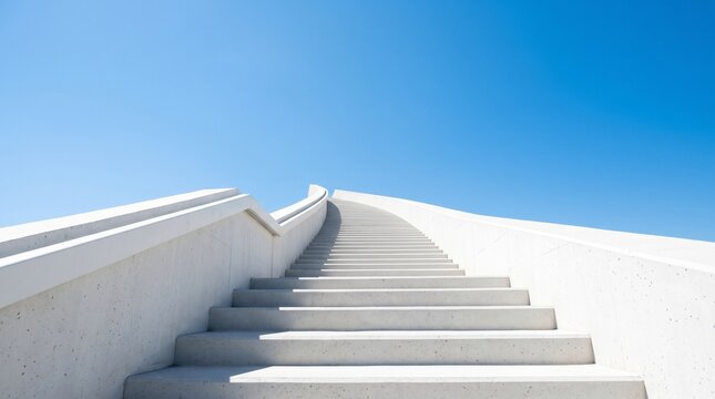 White Staircase Ascending Towards a Clear Blue Sky.