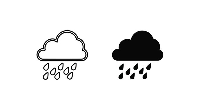 Rainy weather icons line and solid styles depicting precipitation