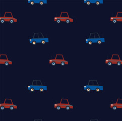 Obraz premium Seamless Car Pattern Vector Illustration with Cute Retro Vehicles