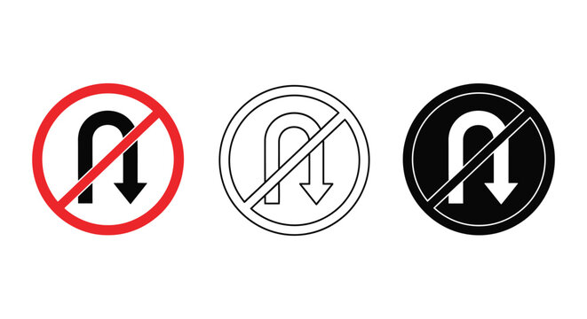 No u-turn traffic sign prohibition symbols set with u turn