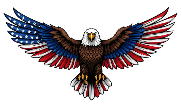 Majestic bald eagle with american flag feathers celebrating 4th of july usa 250th anniversary