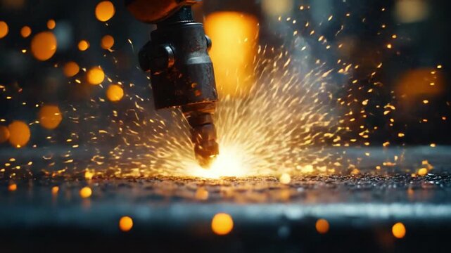 Industrial Spark: A close-up view capturing the intense energy of a industrial process, with sparks flying in a display of raw power and precision.