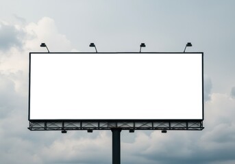 Obraz premium Large blank billboard mockup standing against a cloudy sky for outdoor advertising, corporate branding and marketing campaigns with a clean white template