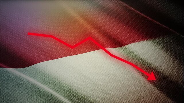 Indonesia Flag with Red Financial Graph Chart &ndash; Economic Decline, Market Crisis and Inflation Concept
