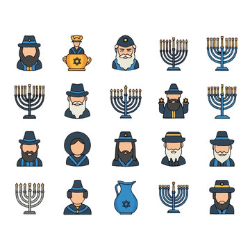 Jewish Men and Menorah Symbols.