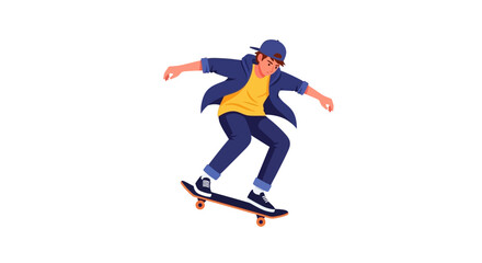 Fototapeta premium Teenage Skateboarder Character Illustration - Active Young Boy Performing Skate Trick Isolated on White