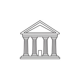Obraz premium Classic building with columns icon representing courthouse or bank architecture line art.