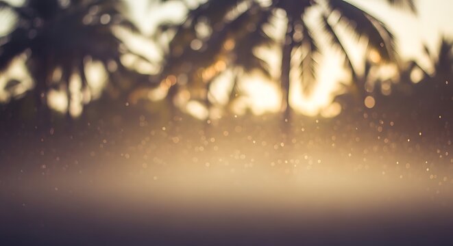 top view blurry palm trees with sunlight shining through leaves