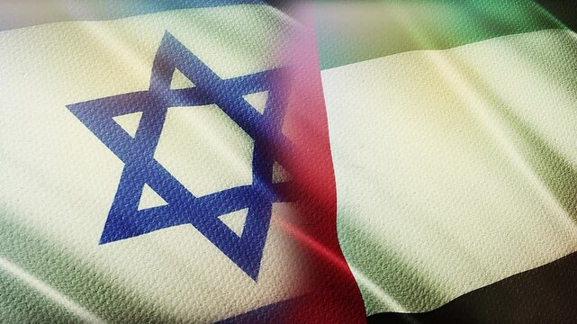 Israel and UAE Flags Waving Side by Side in Wind &ndash; Diplomacy, Peace Agreement and International Relations
