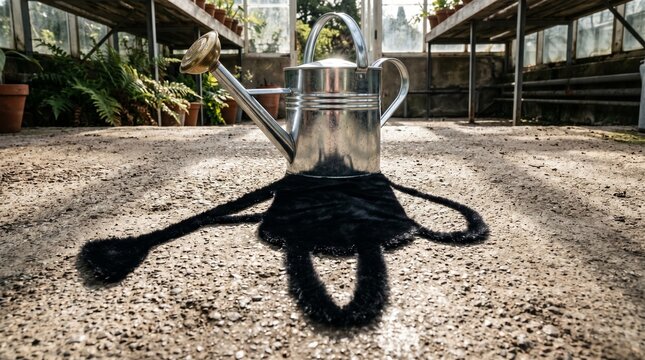 A shadow that has a different texture &mdash; velvet shadow from a metal watering can