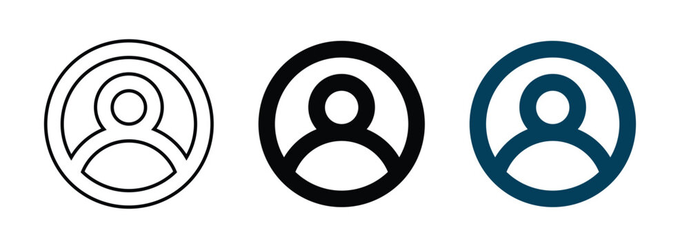 User profile line art icon set featuring avatar circle shapes in black and blue for contact account and web identity design.