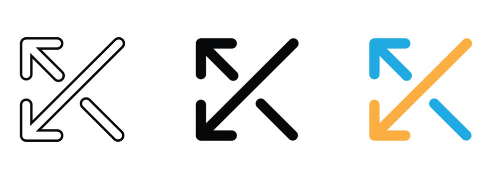 Diagonal bidirectional resize arrows icons set for expanding interface windows and web elements user experience design.