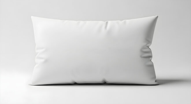 Rectangular white pillow mockup featuring a clean blank surface for custom fabric patterns or decorative interior design branding elements isolated on a soft light gray studio backdrop for commercial 