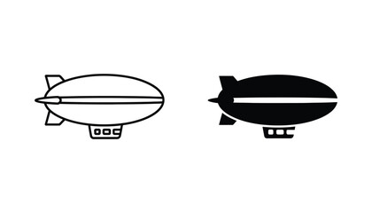 Airship dirigible zeppelin transport vehicle icon set in outline and solid black style for aviation and travel design projects © Crescent