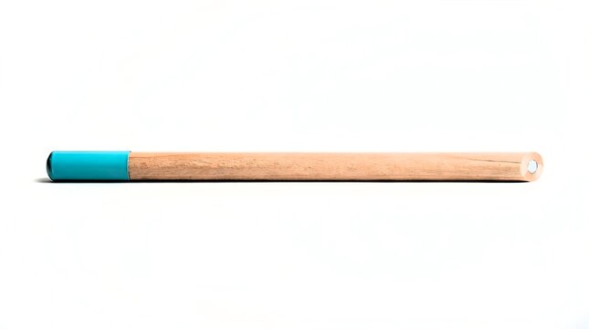 Unsharpened wooden pencil with teal cap isolated on white background
