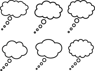 Obraz premium Six Hand Drawn Cloud Shaped Speech Bubbles Isolated on White Background for Comic Style Design Elements and Thought Bubble Communication Concept Art