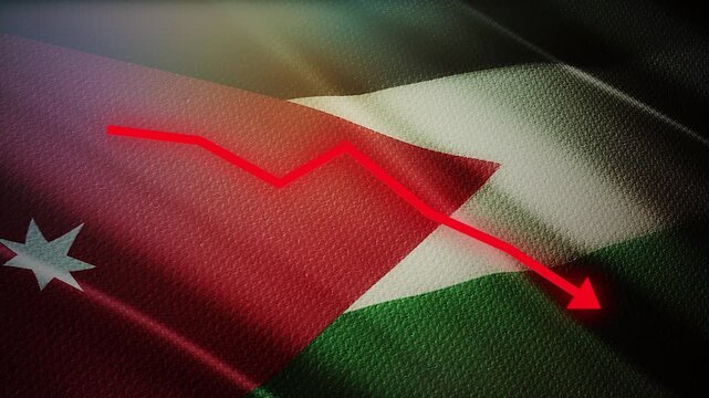 Jordan Flag with Red Financial Graph Chart &ndash; Economic Decline, Inflation and Market Crisis Concept
