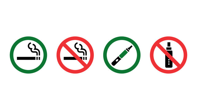 Smoking and vaping prohibition signs with e cigarette e-cigarette electronic cigarette prohibition