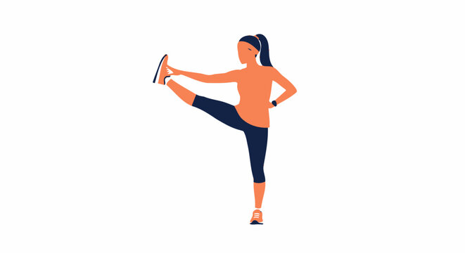 Young Woman Stretching Leg in Yoga Pose Flat Vector Illustration for Urban Fitness and Healthy Lifestyle Design
