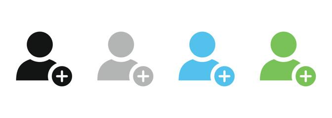 Set of four colorful user add icons. Account creation and member sign up graphics. Vector illustration © Avijit Artworks